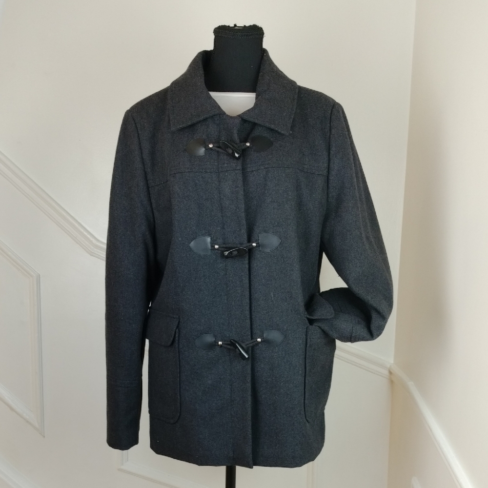 Wool Grey-Black Coat Club Monaco (Manteaux) Size‎ Medium Zipper & Toggle Closure